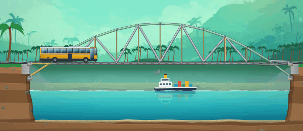 A bridge collapsing under load